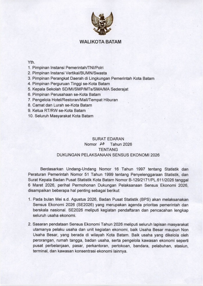 Pemko Batam Dukung Sensus Ekonomi 2026, Rudi Panjaitan: Mari Beri Data Akurat