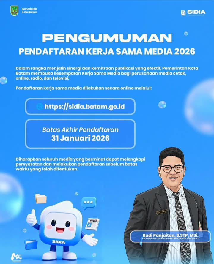 Pemko Batam Buka Pendaftaran Kerja Sama Media 2026 Melalui Aplikasi SIDIA