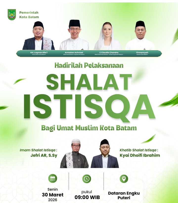 Hadapi Kekeringan, Pemko Batam Gelar Salat Istisqa di Dataran Engku Putri Besok