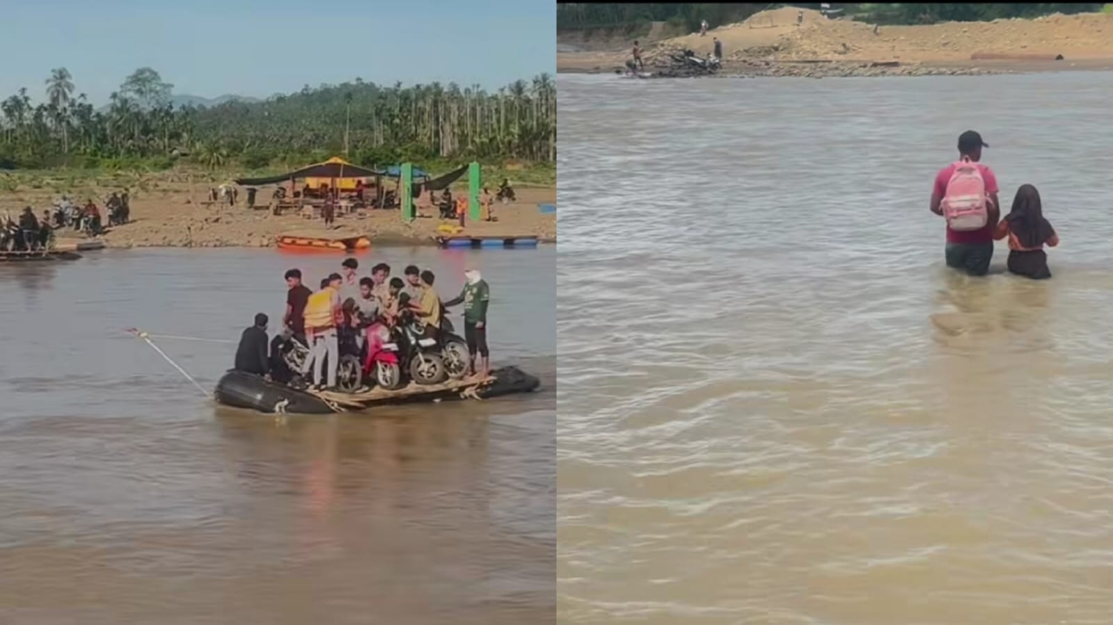 5 Bulan Pascabencana, Warga Sawangan Aceh Utara Masih Pakai Rakit untuk Seberangi Sungai