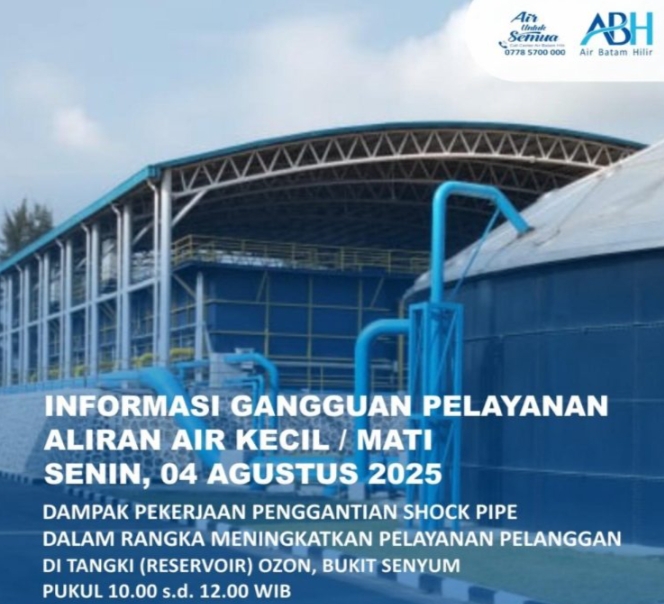Gangguan Layanan Air Bersih di Sejumlah Wilayah Batam, Ini Penjelasan Air Batam Hilir