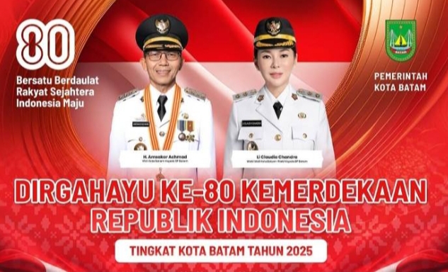 Keterangan Poto: Wali Kota dan Wakil Wali Kota Batam Amsakar Achmad dan Li Claudia Chandra, Dirgahayu Kemerdekaan Republik Indonesia. (foto/ist)