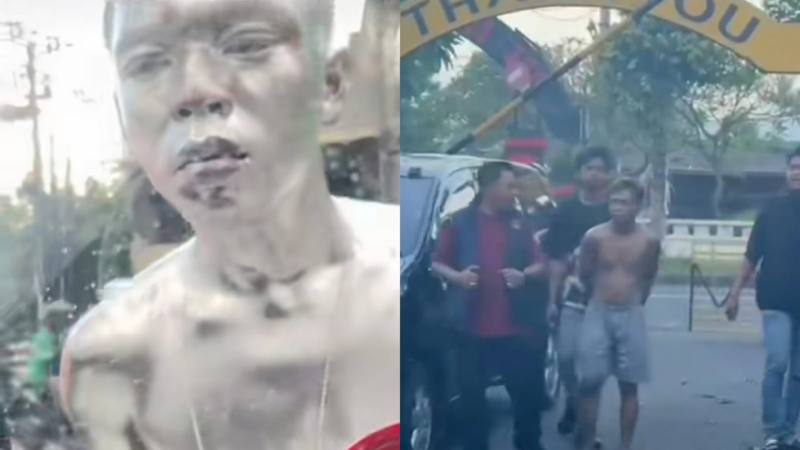 Viral manusia silver di Bali minta uang sambil menodongkan pisau. 
